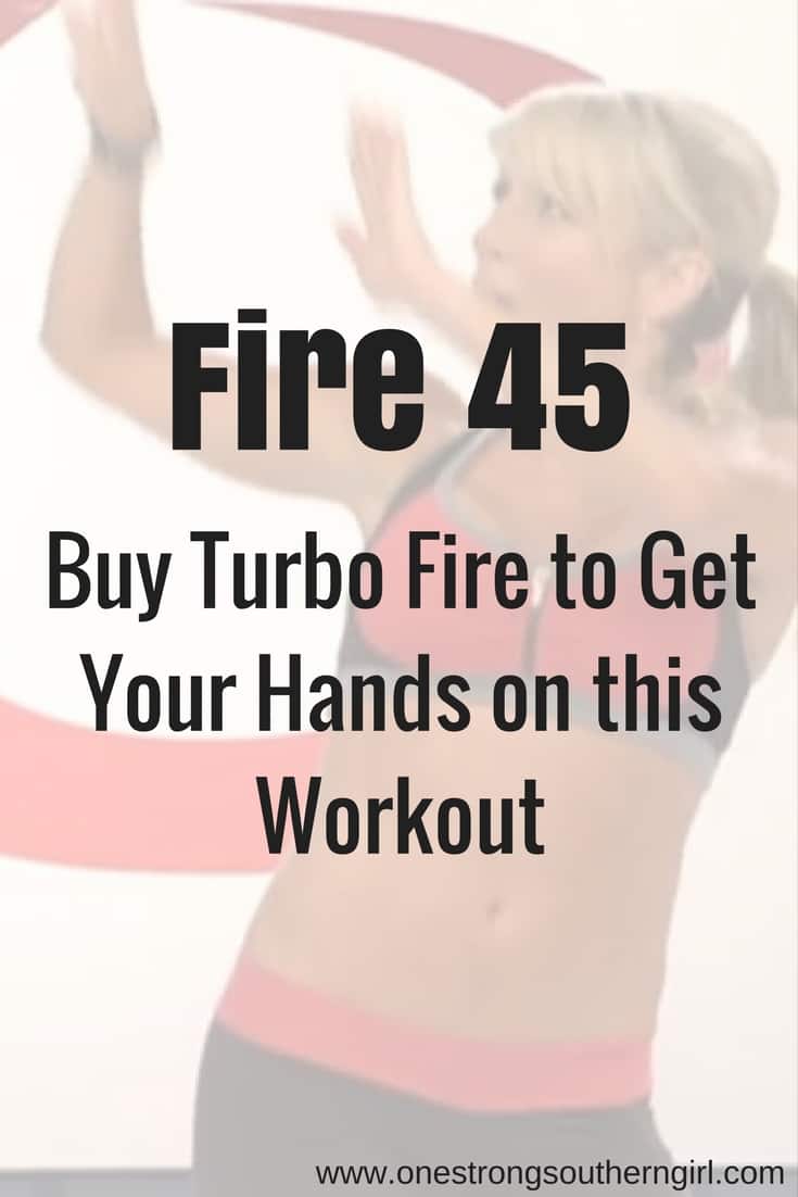Chalene Johnson doing the Fire 45 workout with black text overlay