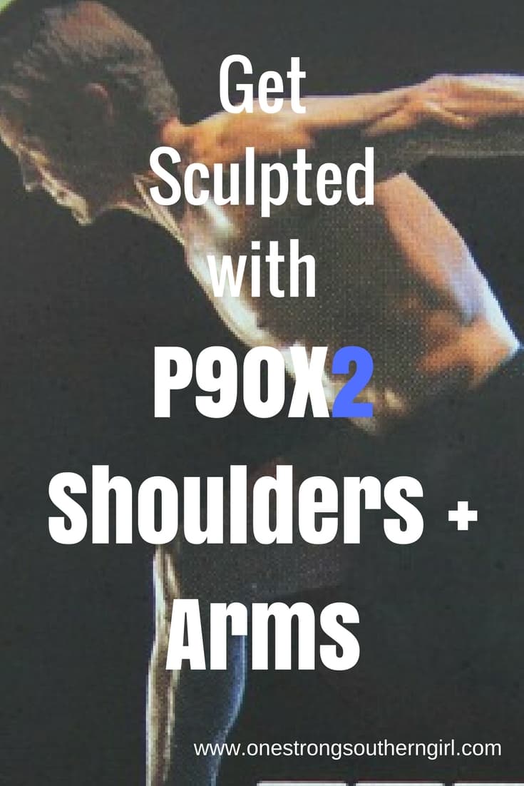 the cover art from the P90X2 Shoulders and arms routine showing a profile image of Tony Horton exercising