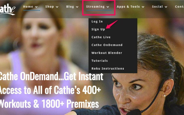 step one for how to sign up for Cathe Live or Cathe on Demand 