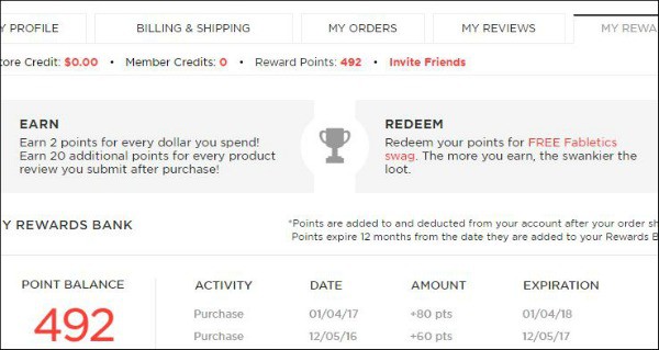 the reward point system with VIP Fabletics membership