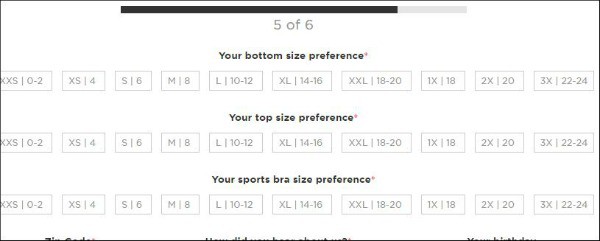 a graphic that shows the size range at Fabletics