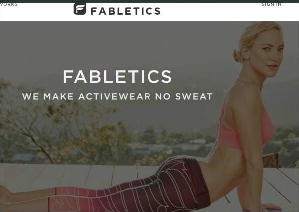 image of Fabletics screen shot with tagline