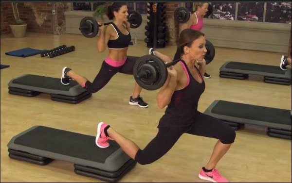 you can do static lunges with an exercise step and dumbbells