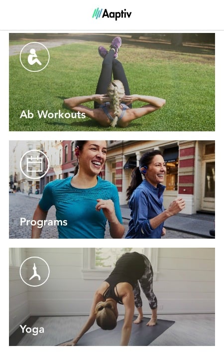 ab workouts, programs and yoga are Aaptiv categories