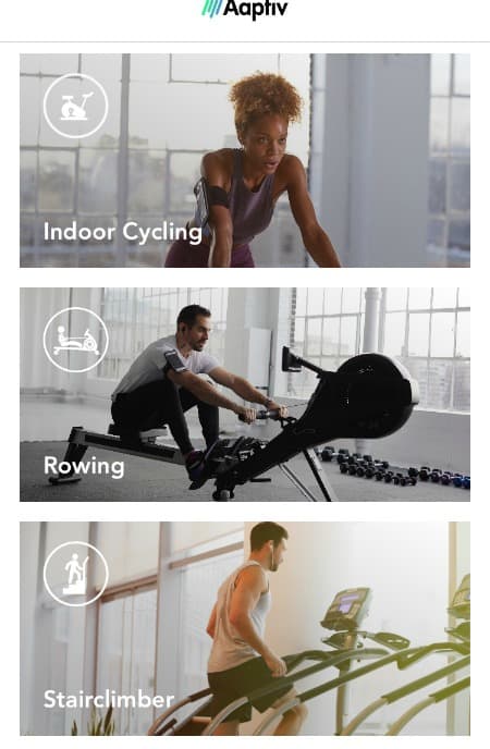 indoor cycling, rowing and stariclimber are 3 more Aaptiv categories