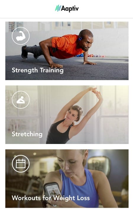 Aaptiv has a ton of categories like strength training, stretching and workouts for weight loss