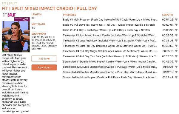 the premix workouts in Fit Split Mixed Impact Cardio Pull Day
