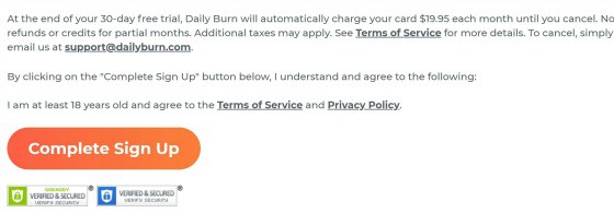 disclosure you need to read when you sign up for Daily Burn