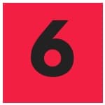 a black number six in a red box