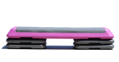 hot pink aerobic step with 4 gray risers