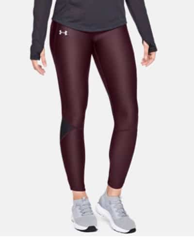 a pair of wine colored leggings by under armour