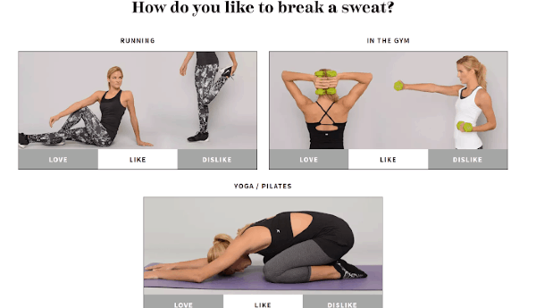 a screen shot of the Wantable quiz asking how you like to exercise