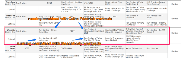 a screen shot from a 12-week workout rotation calendar used to train for a Tough Mudder