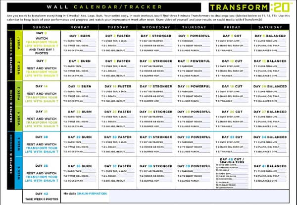 a screen shot of the wall calendar/tracker from Transform 20