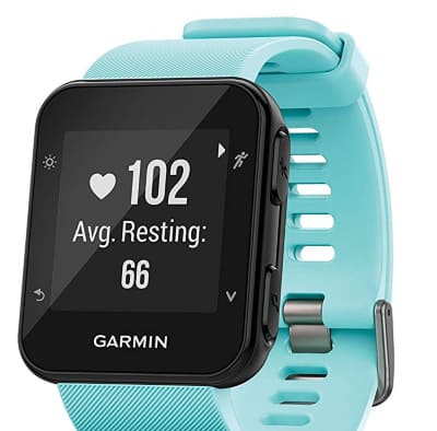 beautiful blue Garmin heart rate monitor