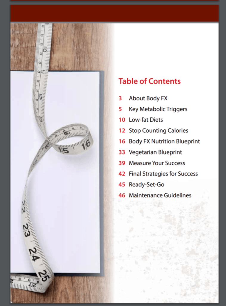 Body FX nutrition guide table of contents