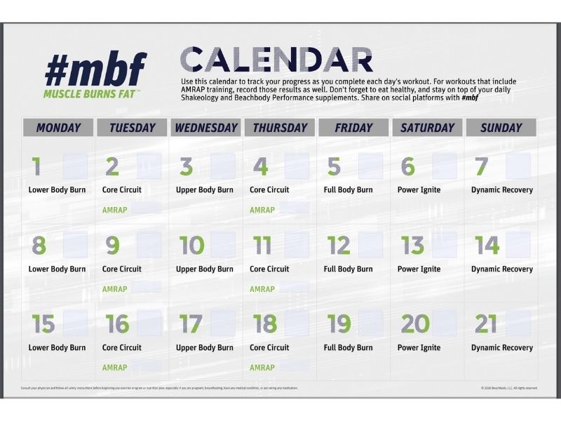 the mbf workout calendar
