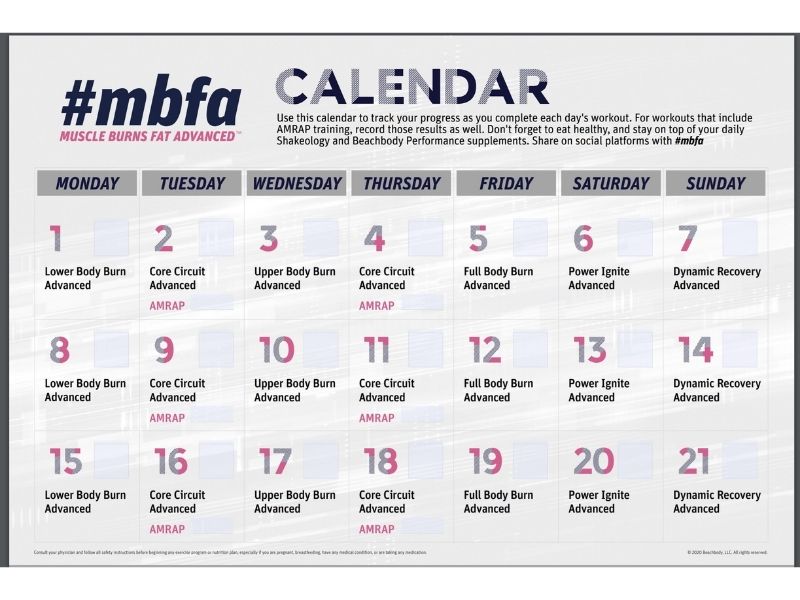 the #mbfa workout calendar