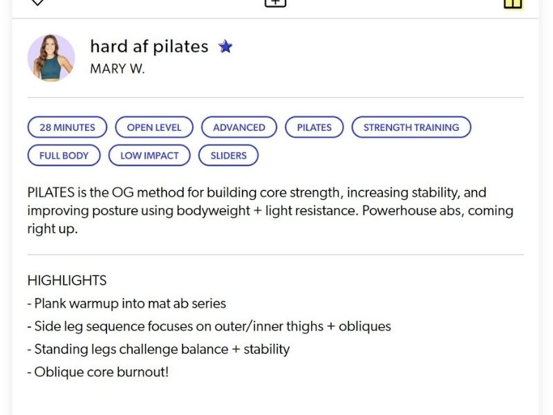 an example of the workout descriptions in Obe Fitness